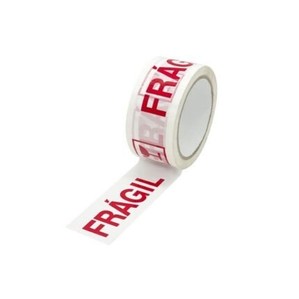 Cinta de embalaje “Frágil” 48mm x 50 metros, para identificar envíos delicados, disponible en Fullcintas Chile.