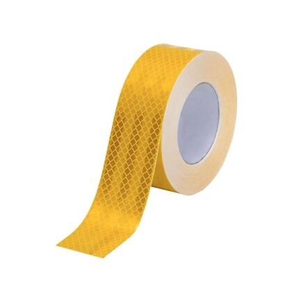 Cinta reflectante amarilla 50mm x 10 metros, ideal para señalización rápida de seguridad, disponible en Fullcintas Chile.