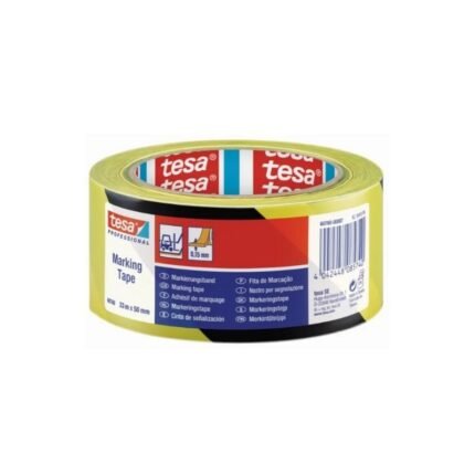 Cinta de demarcación amarillo y negro TESA 50mm x 33 metros, para seguridad industrial, disponible en Fullcintas Chile.