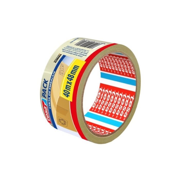 Cinta de embalaje transparente TESA 48mm x 40 metros, adhesión confiable para embalajes, disponible en Fullcintas Chile.