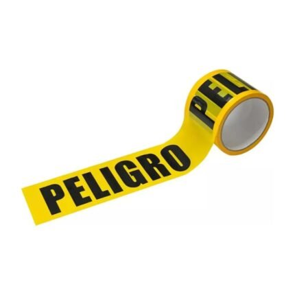 inta de señalización Peligro amarilla 70mm x 50 metros, ideal para advertencia y delimitar áreas de riesgo, disponible en Fullcintas Chile.